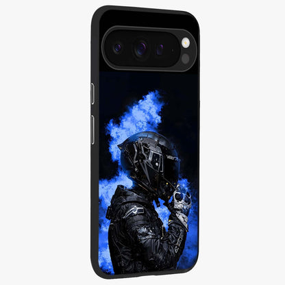 Cyber Sentinel Protocol Glass Case upright view showcasing advanced cyber sentinel artwork with futuristic tech theme.