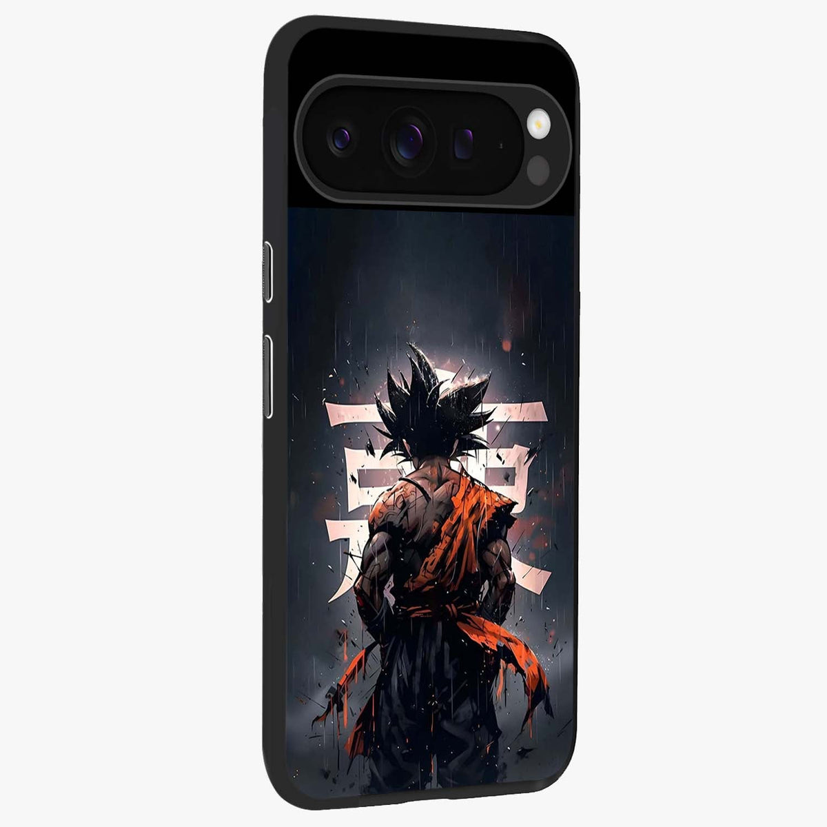 Dark Warrior In Rain Glass Case upright view showcasing powerful rainy battle scene with intense cinematic style.