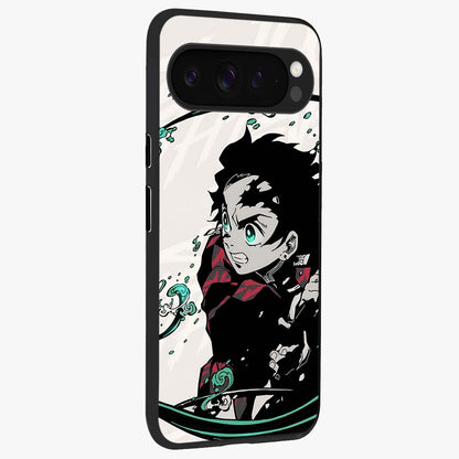 Demon Slayer Glass Case upright view showcasing powerful anime artwork with intense warrior theme.