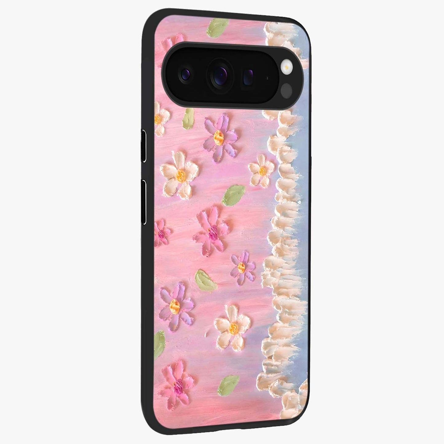 Dreamy Painted Garden Glass Case upright view showcasing vibrant floral garden artwork with artistic nature theme.