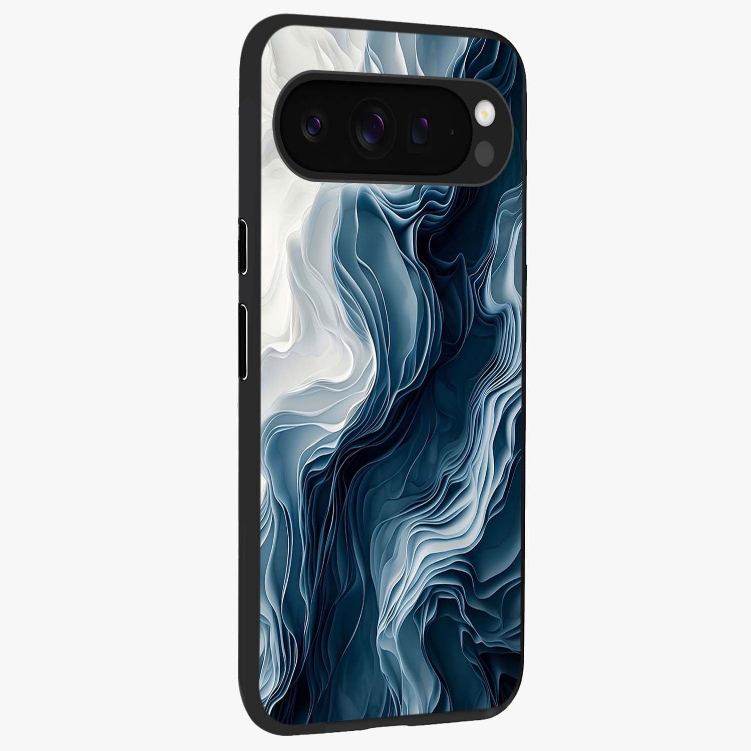 Ethereal Paper Marble Glass Case upright view showcasing smooth marble artwork with refined minimalist theme.