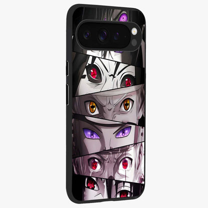 Eyes of Destiny Glass Case upright view showcasing symbolic eye artwork with dramatic artistic theme.