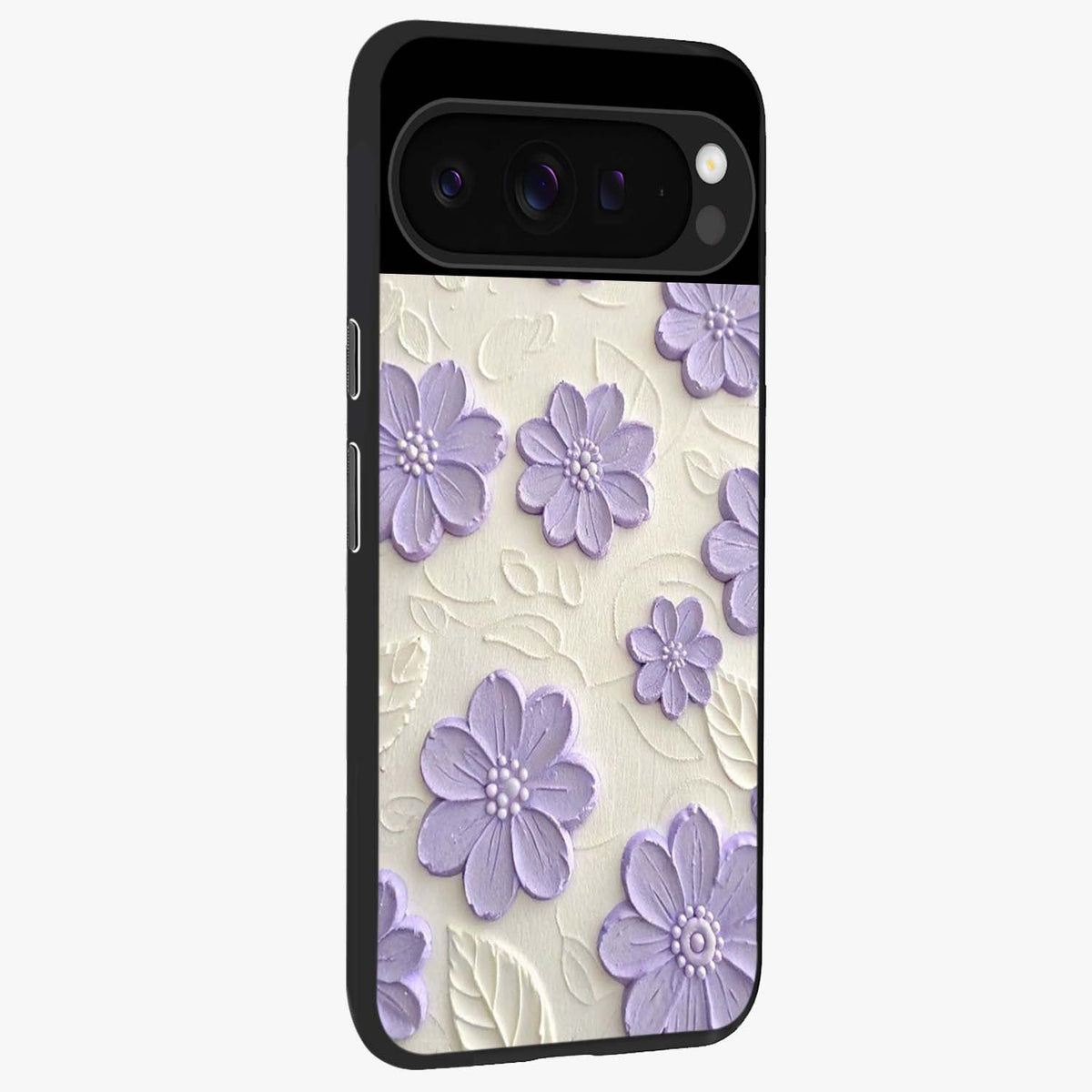 Floral Wall Art With Purple Flowers Glass Case upright view showcasing elegant purple flower artwork with decorative floral theme.