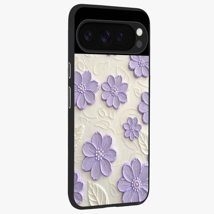 Floral Wall Art With Purple Flowers Glass Case upright view showcasing elegant purple flower artwork with decorative floral theme.