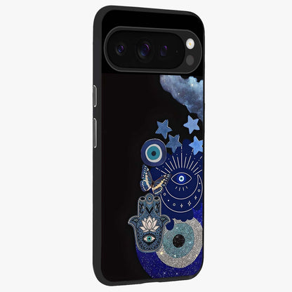 Galactic Charm Cluster Glass Case upright view showcasing glowing cosmic charm artwork with magical celestial style.