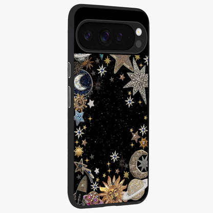 Galactic Jewel Stars Glass Case upright view showcasing glittering star jewel artwork with vibrant galaxy theme.