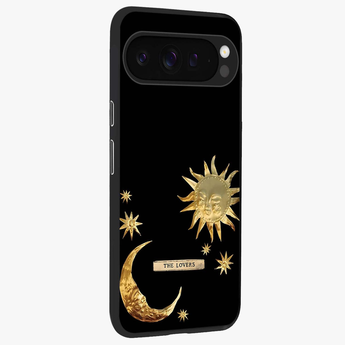 Gold Sun Blush Glass Case upright view showcasing glowing sun artwork with elegant celestial theme.