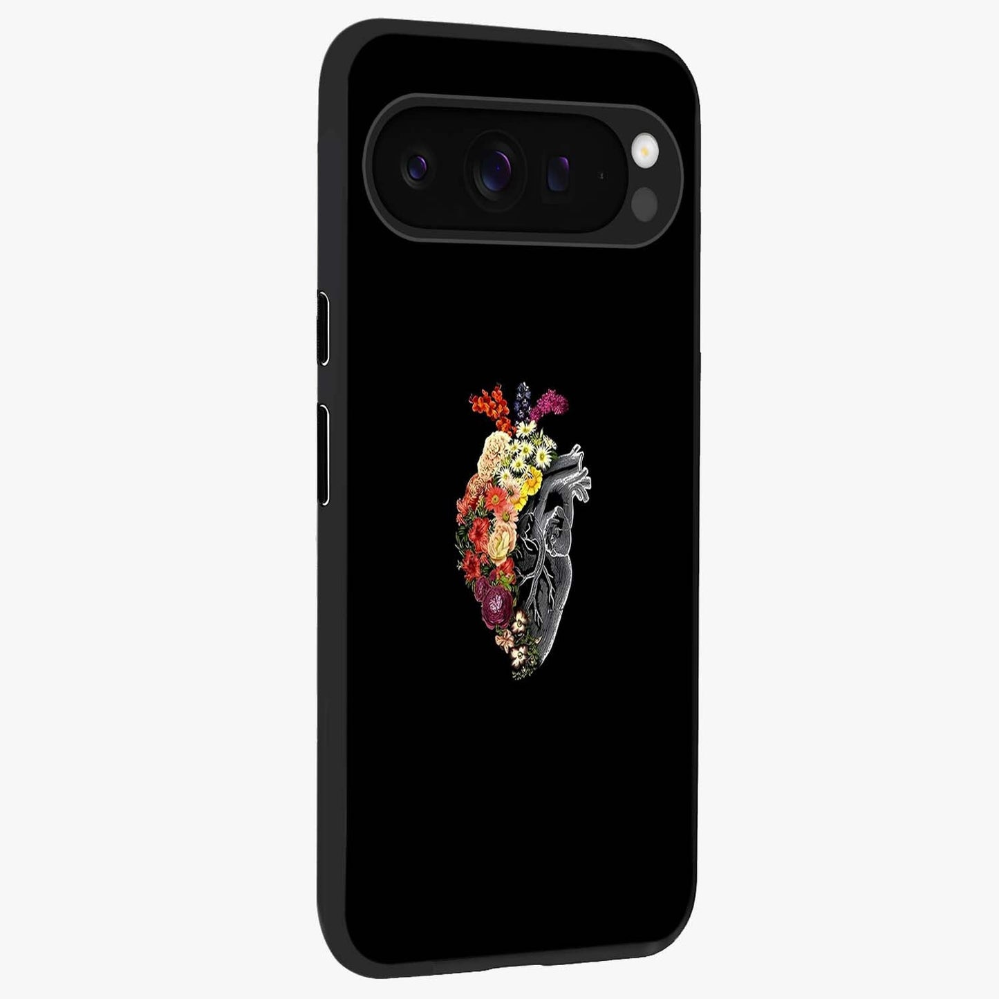 Heart With Flowers Glass Case upright view showcasing decorative heart and floral artwork with sweet romantic theme.