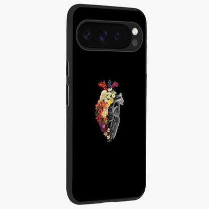 Heart With Flowers Glass Case upright view showcasing decorative heart and floral artwork with sweet romantic theme.