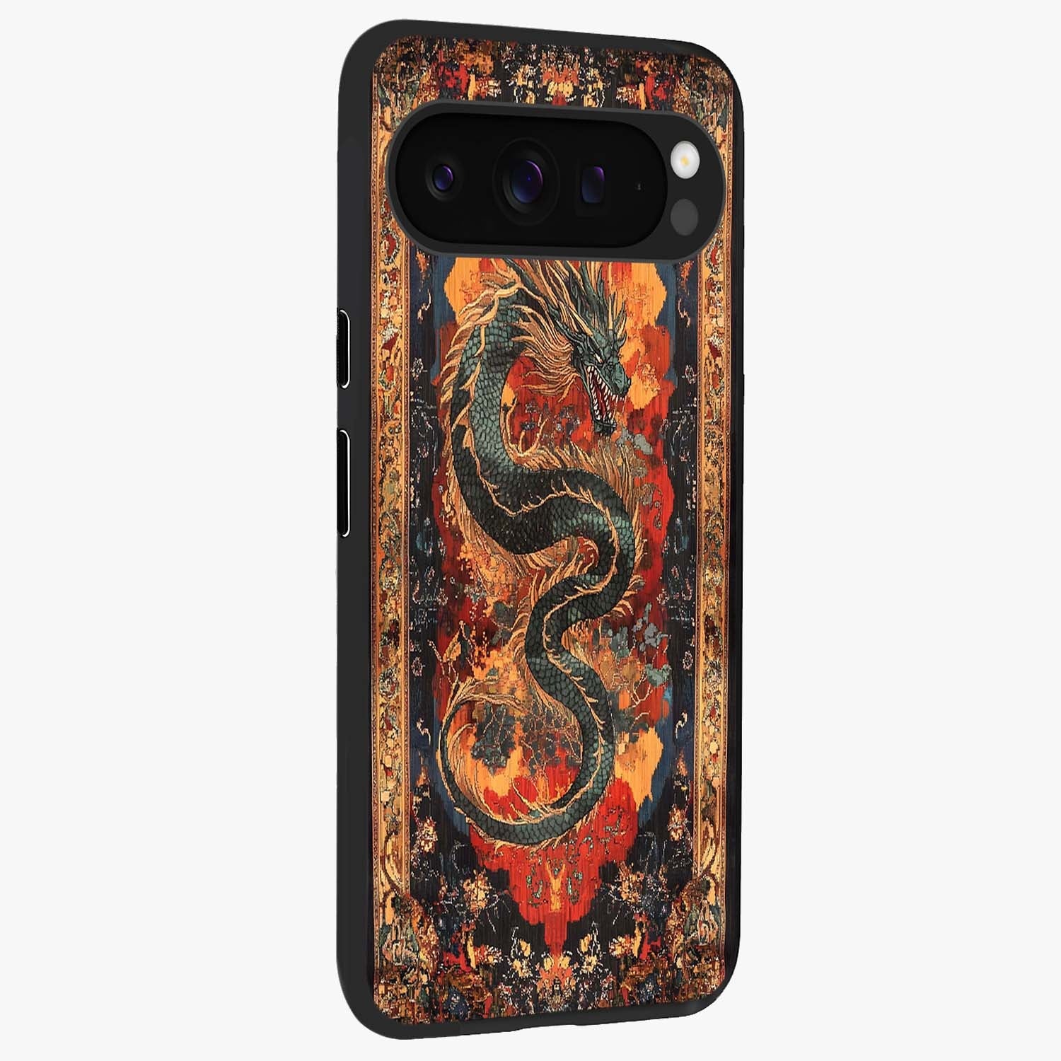 Inferno Dragon Soul Glass Case upright view showcasing intense dragon artwork with fantasy fire theme.