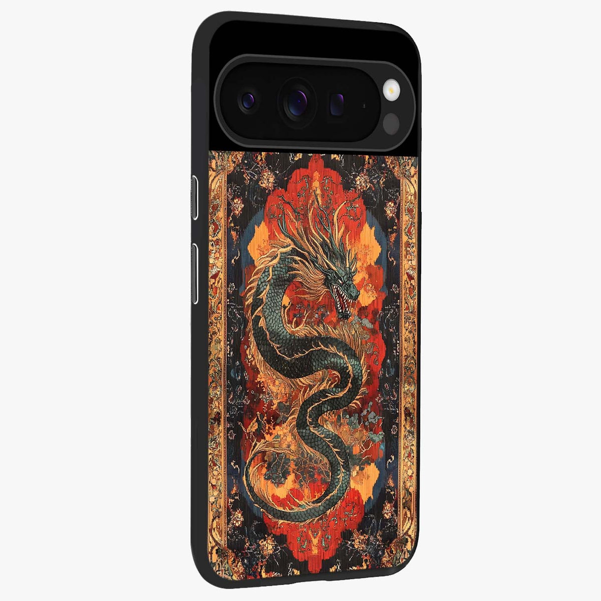 Inferno Dragon Soul Glass Case upright view showcasing intense dragon artwork with fantasy fire theme.