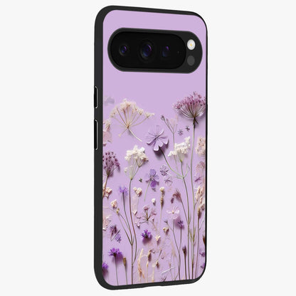 Lavender Blossom Dream Glass Case upright view showcasing delicate lavender blossom artwork with peaceful floral theme.