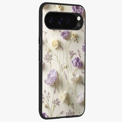 Lilac Breeze Harmony Glass Case upright view showcasing delicate lilac artwork with peaceful floral theme.