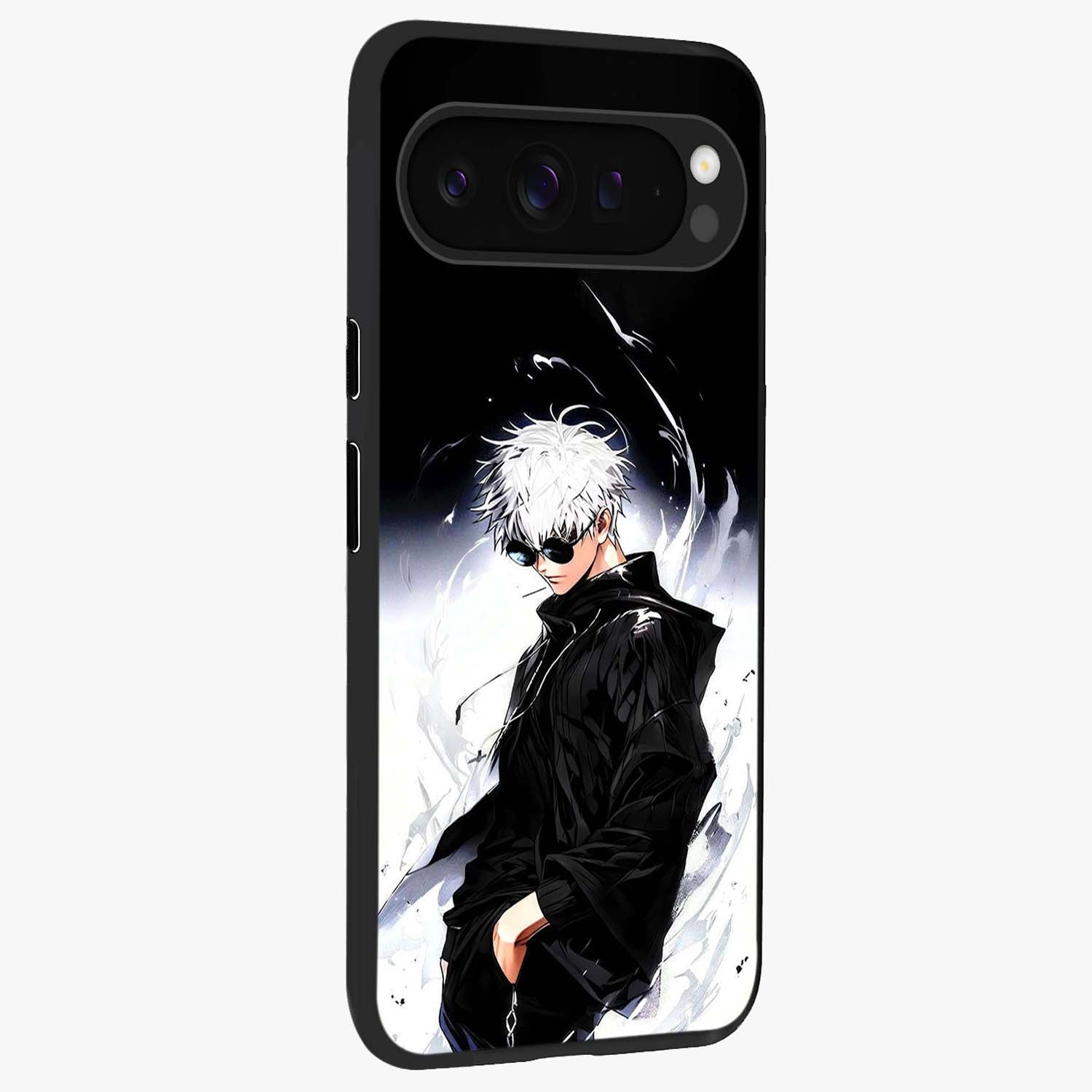 Limitless Shadow King Glass Case upright view showcasing bold shadow warrior artwork with epic fantasy theme.