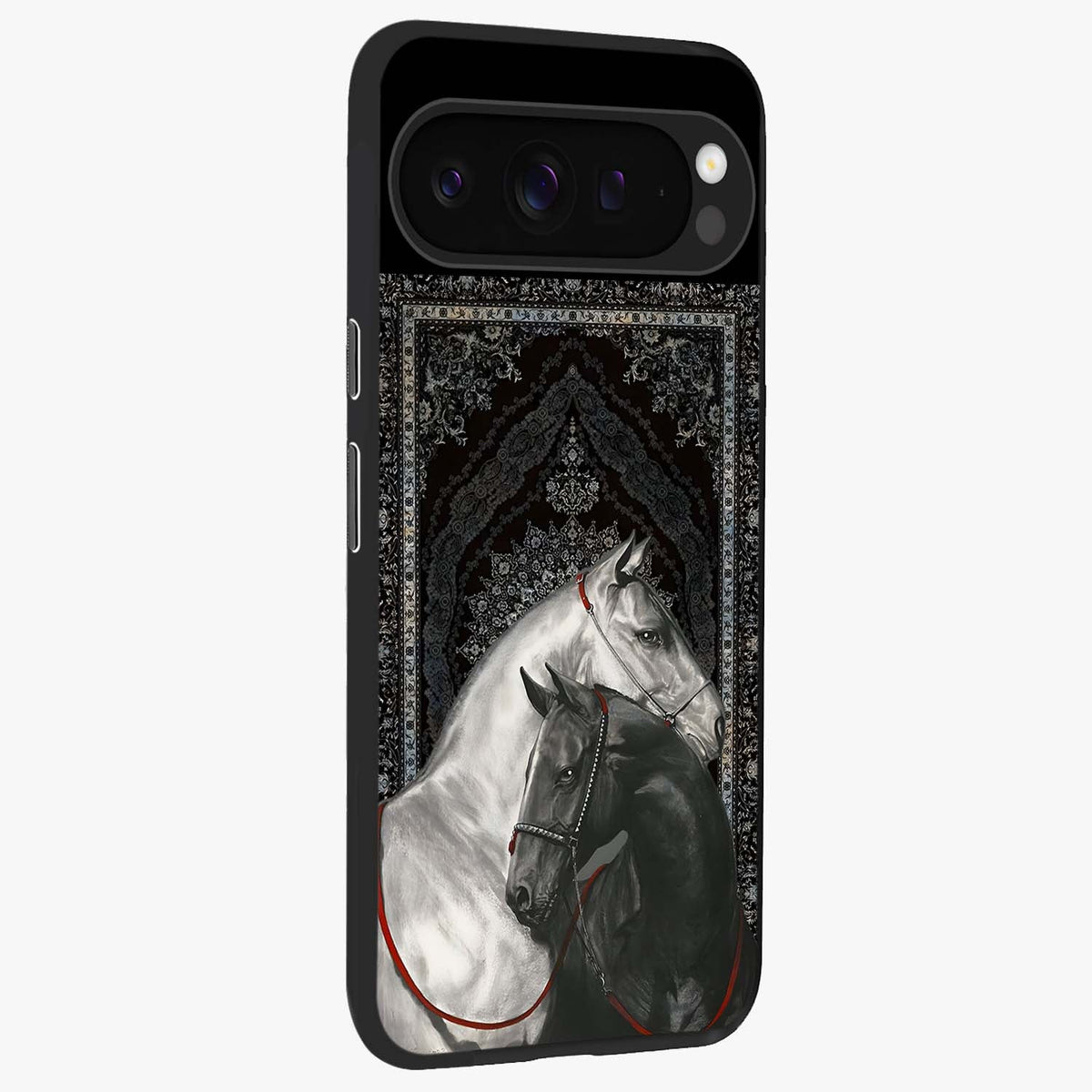 Majestic Ride Legacy Glass Case upright view showcasing dynamic ride inspired artwork with modern automotive theme.
