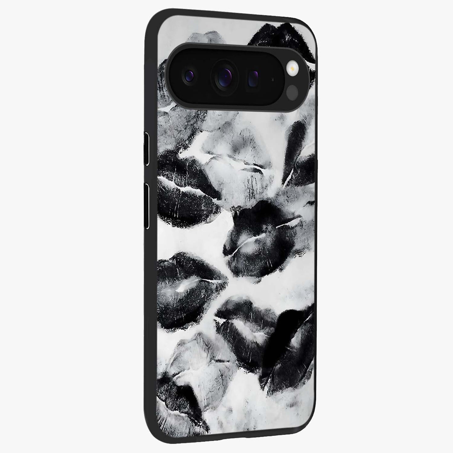 Midnight Kiss Marks Glass Case upright view showcasing stylish kiss mark artwork with trendy romantic theme.