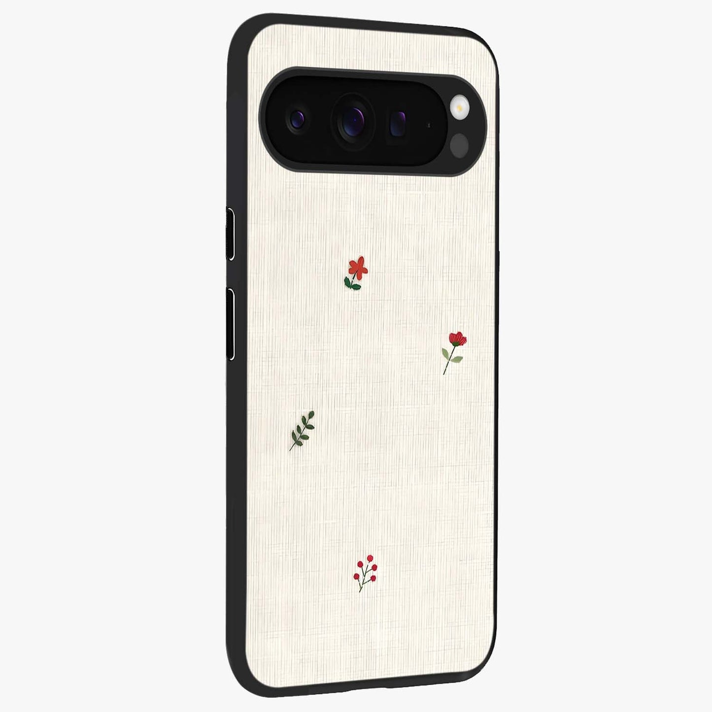 Minimalistic Blue With White Flower Pattern Glass Case upright view showcasing clean white flower artwork with calming blue theme.