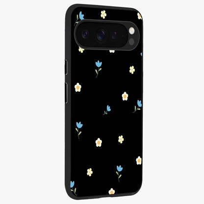 Minimal Petal Whispers Glass Case upright view showcasing elegant floral artwork with modern minimalist style.