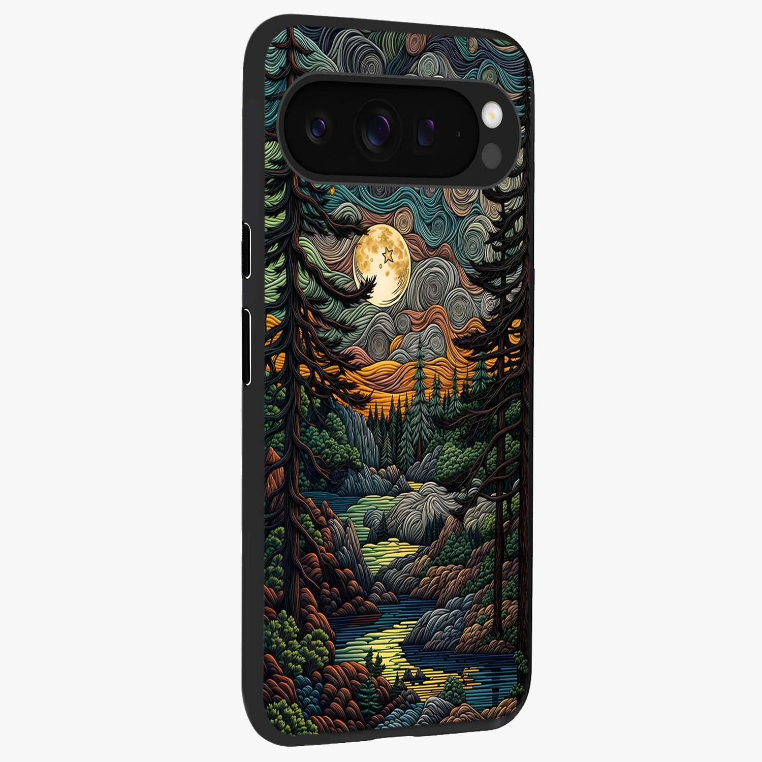 Moonlight Forest Dream Glass Case upright view showcasing magical forest artwork with calm night theme.