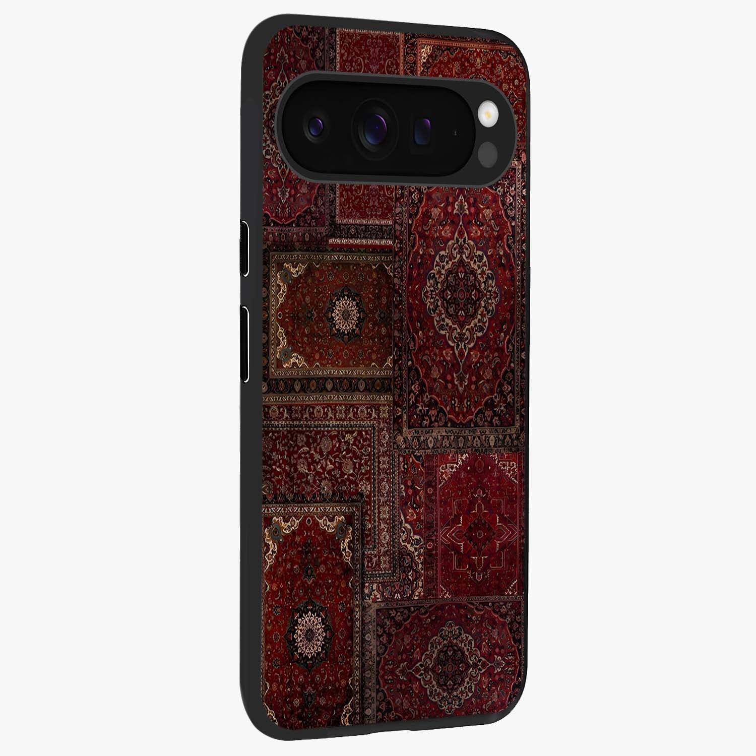 Persian Velvet Tale Glass Case upright view showcasing elegant Persian artwork with classic heritage theme.