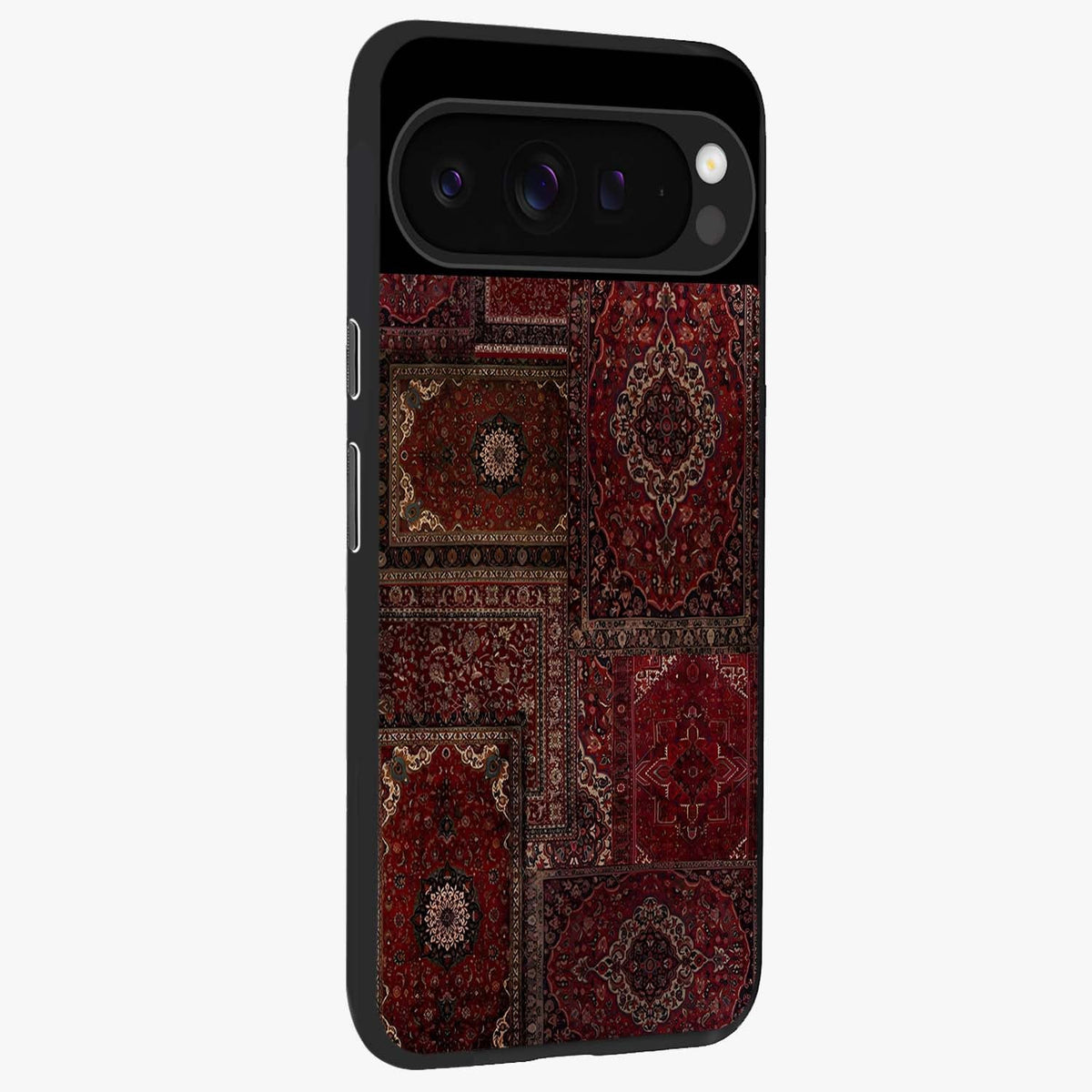 Persian Velvet Tale Glass Case upright view showcasing elegant Persian artwork with classic heritage theme.