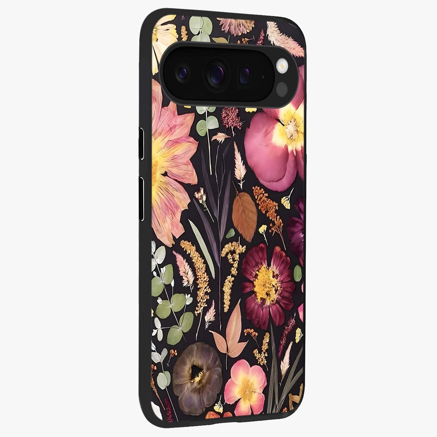 Petal Dream Tapestry Glass Case upright view showcasing detailed floral tapestry artwork with artistic nature theme.