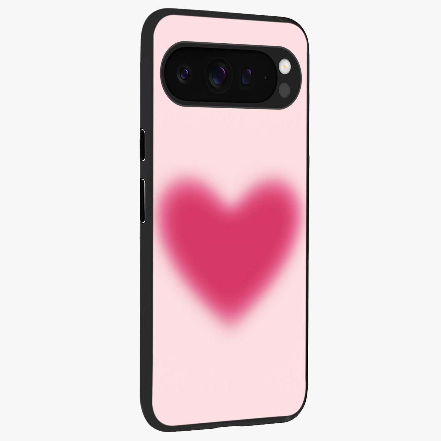 Pink Aura Heart Glass Case upright view showcasing romantic heart artwork with soft pastel theme.