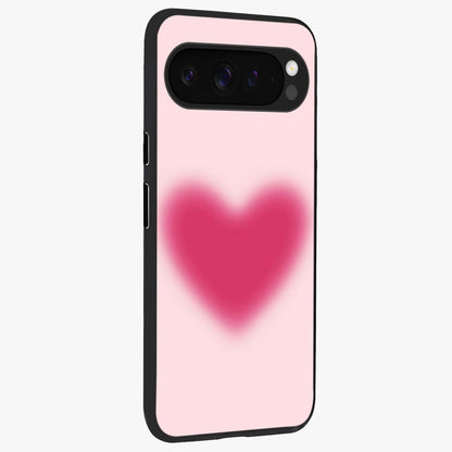 Pink Aura Heart Glass Case upright view showcasing romantic heart artwork with soft pastel theme.