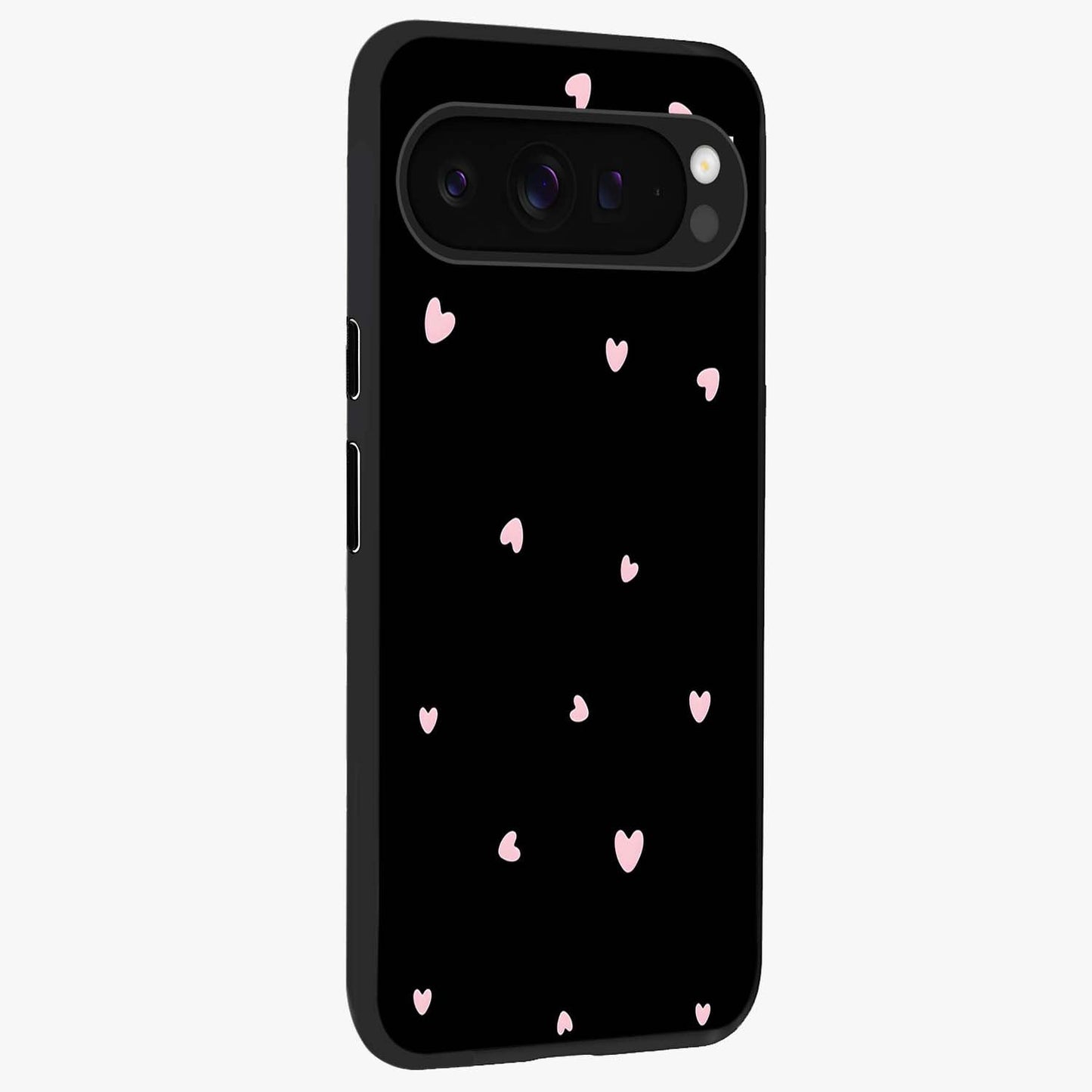 Pink Love Drops Glass Case upright view showcasing charming heart drop artwork with romantic playful theme.