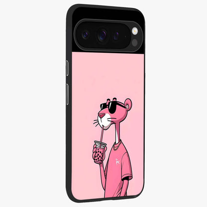 Pink Panther Glass Case upright view showcasing fun animated artwork with stylish retro cartoon theme.