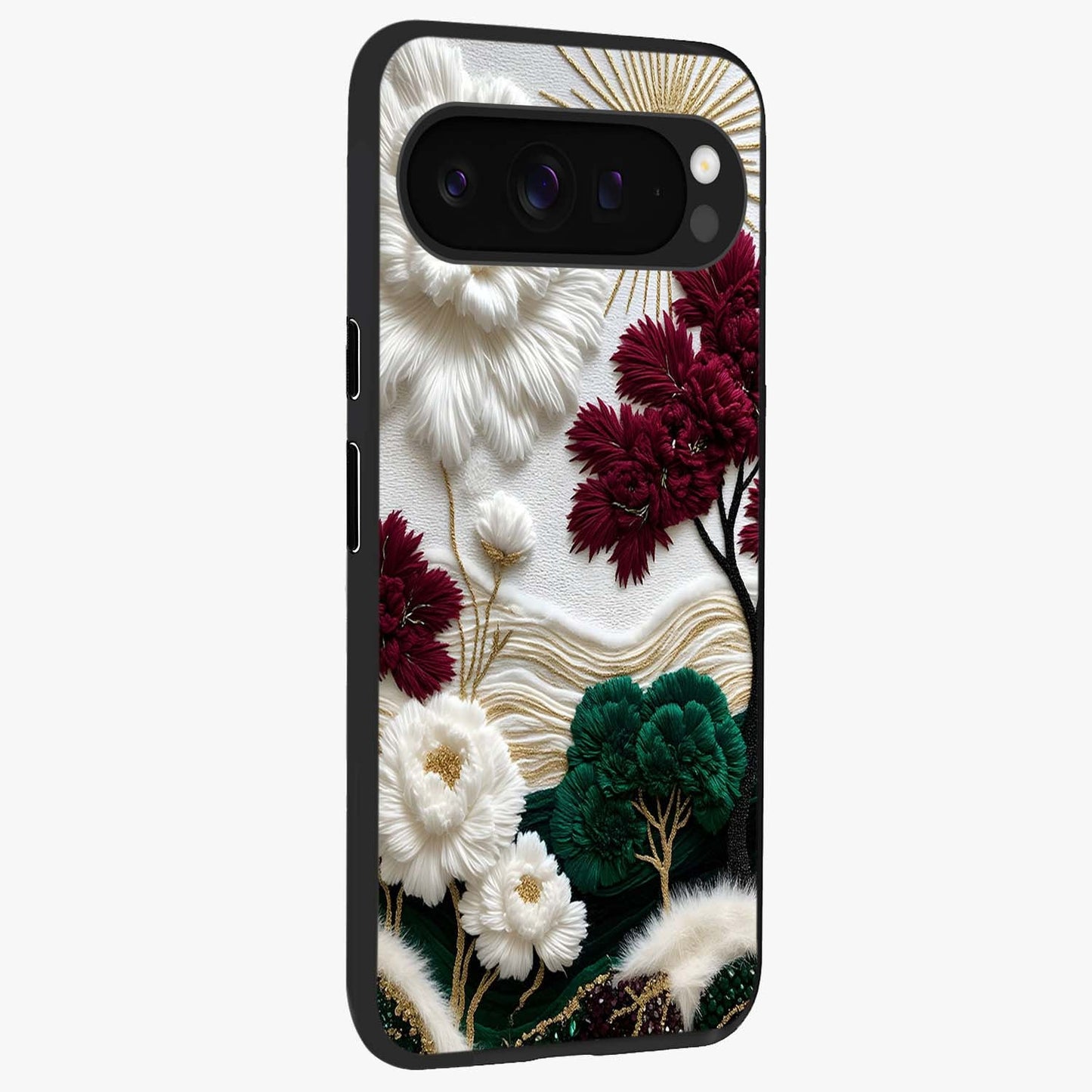 Radiant Bloom Elegance Glass Case upright view showcasing decorative flower artwork with refined botanical theme.