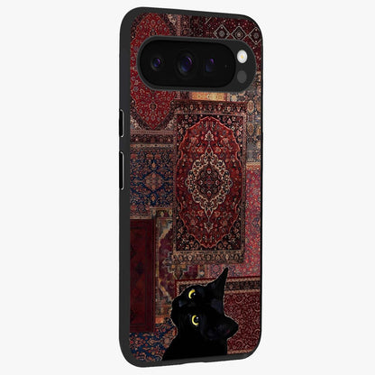 Regal Magic Cat Apple Glass Case upright view showcasing charming cat artwork with playful magical theme.