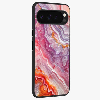 Rose Quartz Marble Glass Case upright view showcasing decorative marble artwork with luxurious pastel theme.