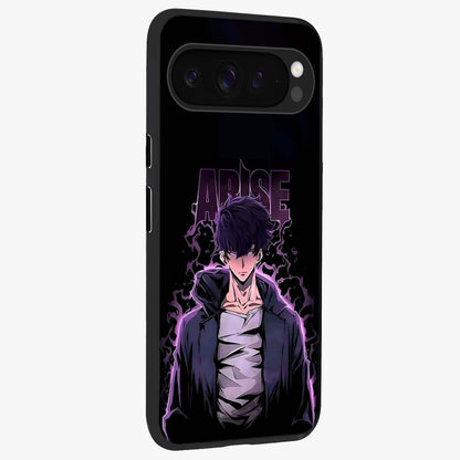 Shadow Monarch Awakening Glass Case upright view showcasing bold monarch artwork with mystical awakening theme.