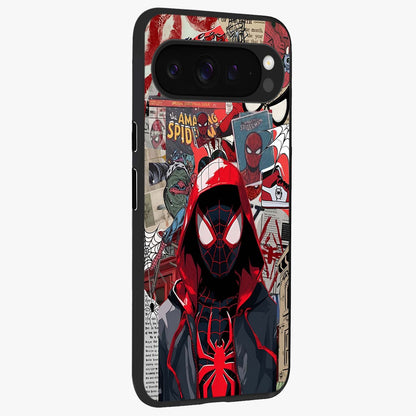 Spider Collage Street Glass Case upright view showcasing bold superhero artwork with urban street theme.