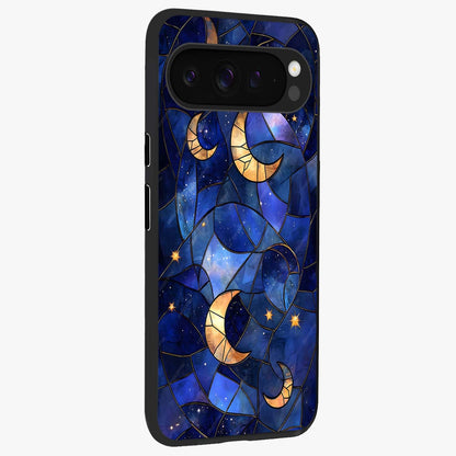 Starlit Sky Tapestry Glass Case upright view showcasing elegant starry sky artwork with cosmic decorative theme.