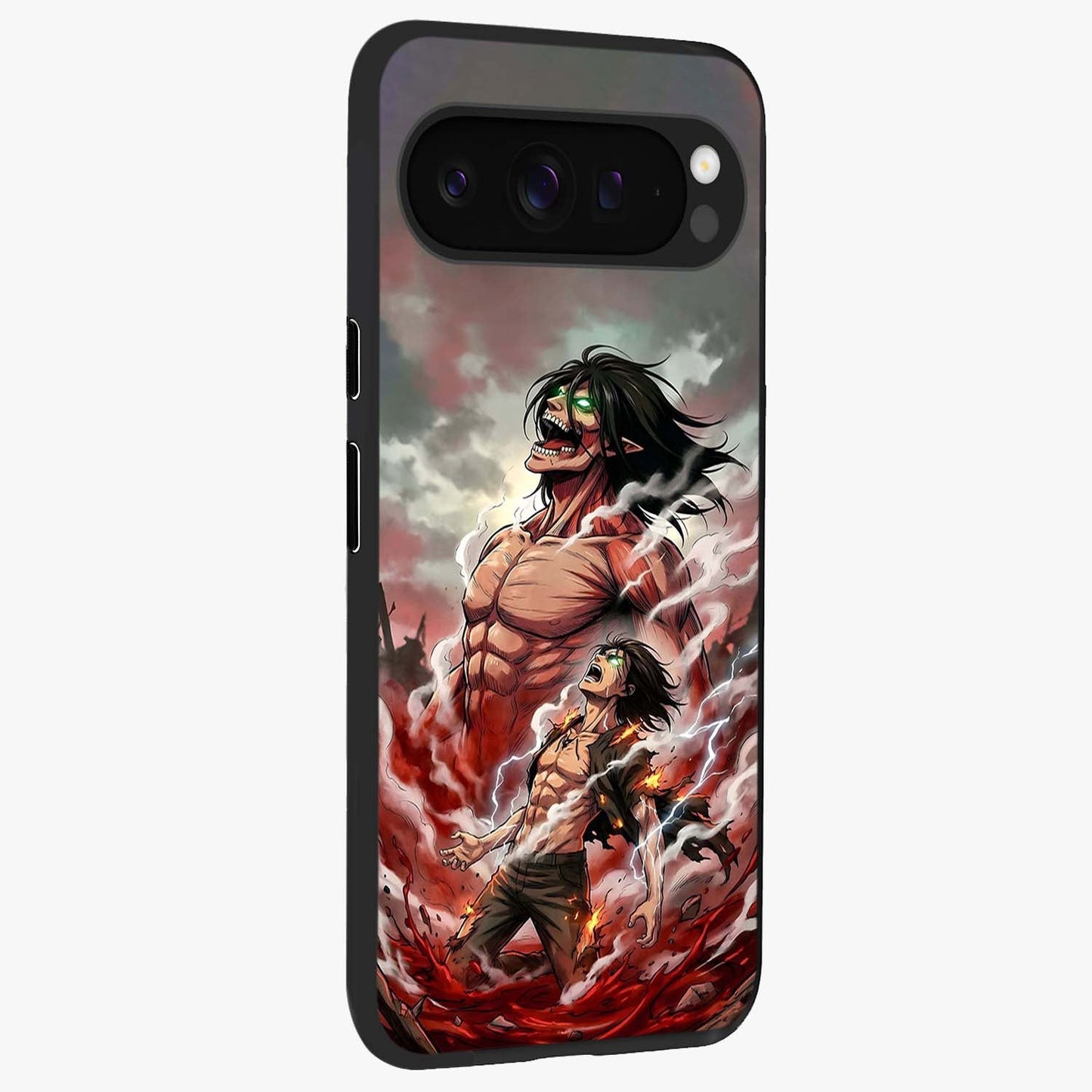 Titan Awakening Fury Glass Case upright view showcasing intense titan artwork with epic fantasy theme.