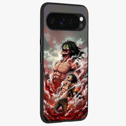 Titan Awakening Fury Glass Case upright view showcasing intense titan artwork with epic fantasy theme.