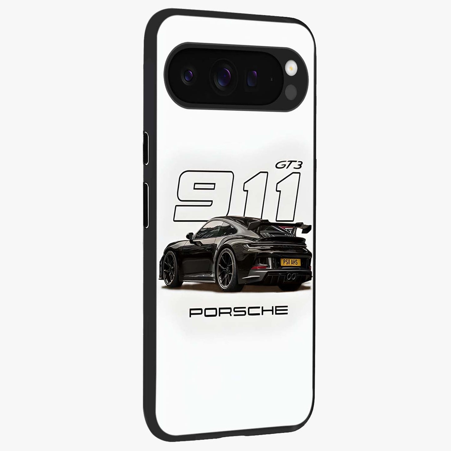 Turbo Legacy Icon Glass Case upright view showcasing bold racing inspired artwork with classic car theme.