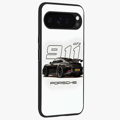 Turbo Legacy Icon Glass Case upright view showcasing bold racing inspired artwork with classic car theme.