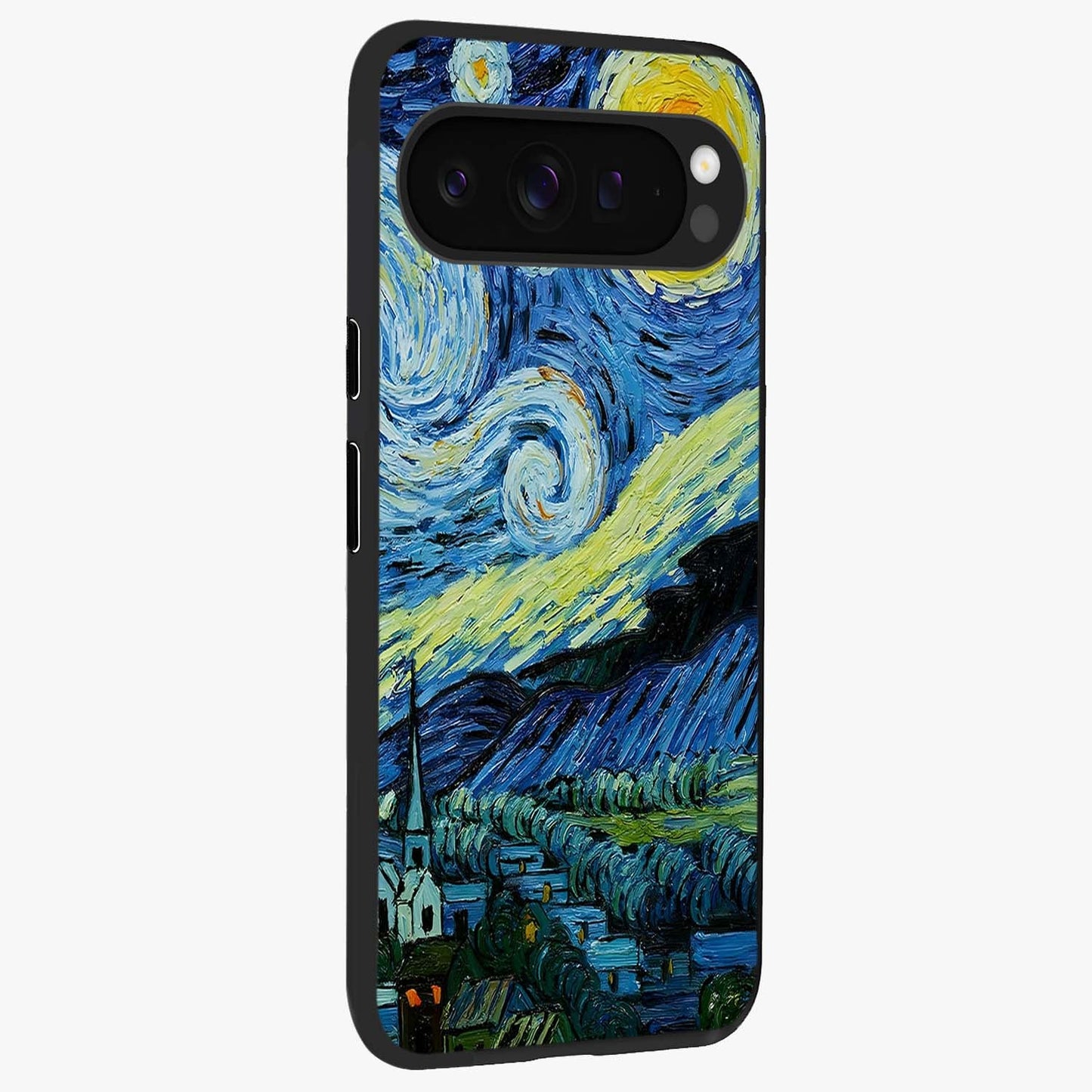 Van Gogh Art Glass Case upright view showcasing expressive painting style artwork with timeless artistic theme.