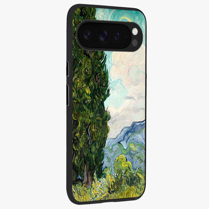 Van Gogh Vintage Art Glass Case upright view showcasing elegant vintage painting artwork with artistic heritage theme.