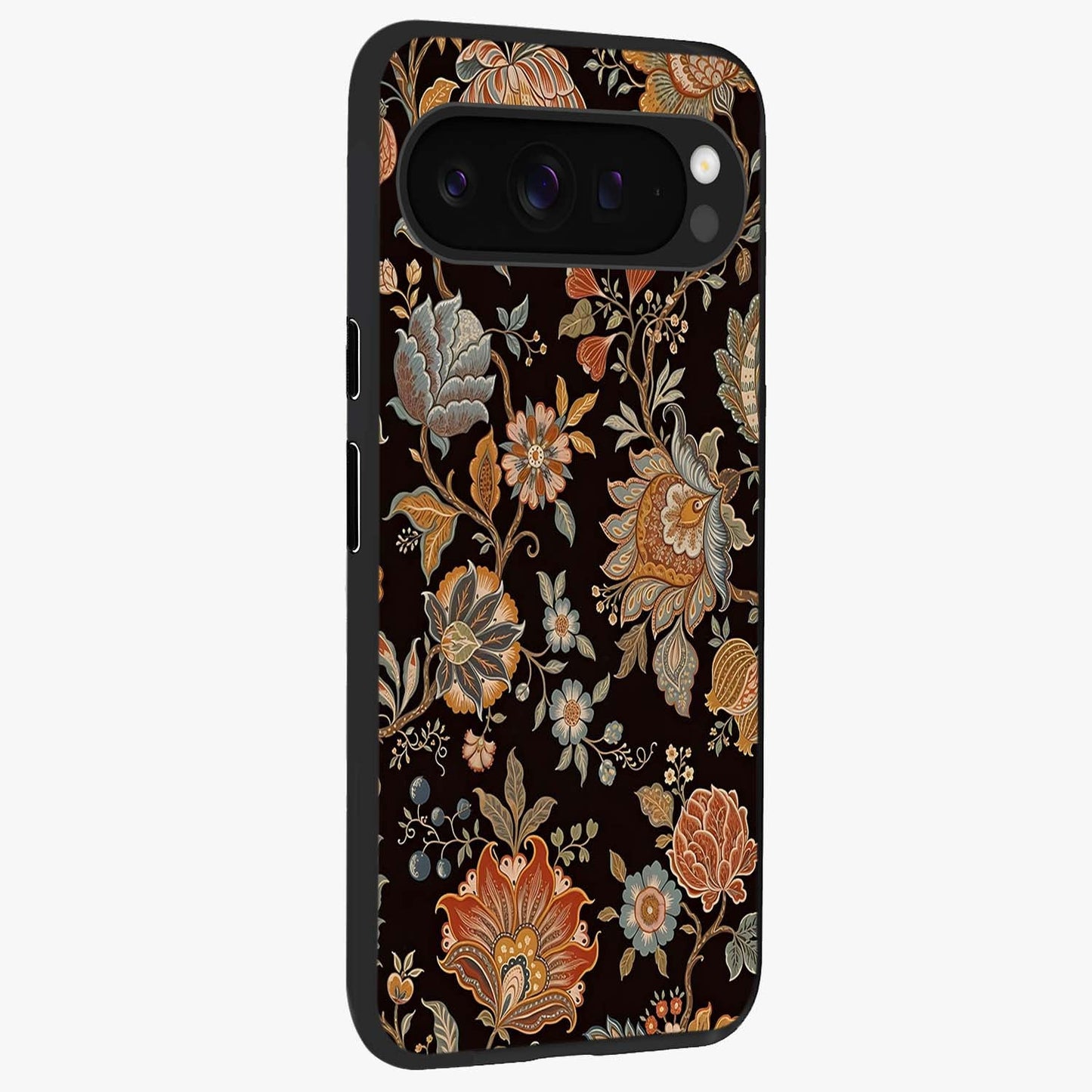 Vintage Floral Dream Glass Case upright view showcasing delicate floral artwork with timeless vintage theme.