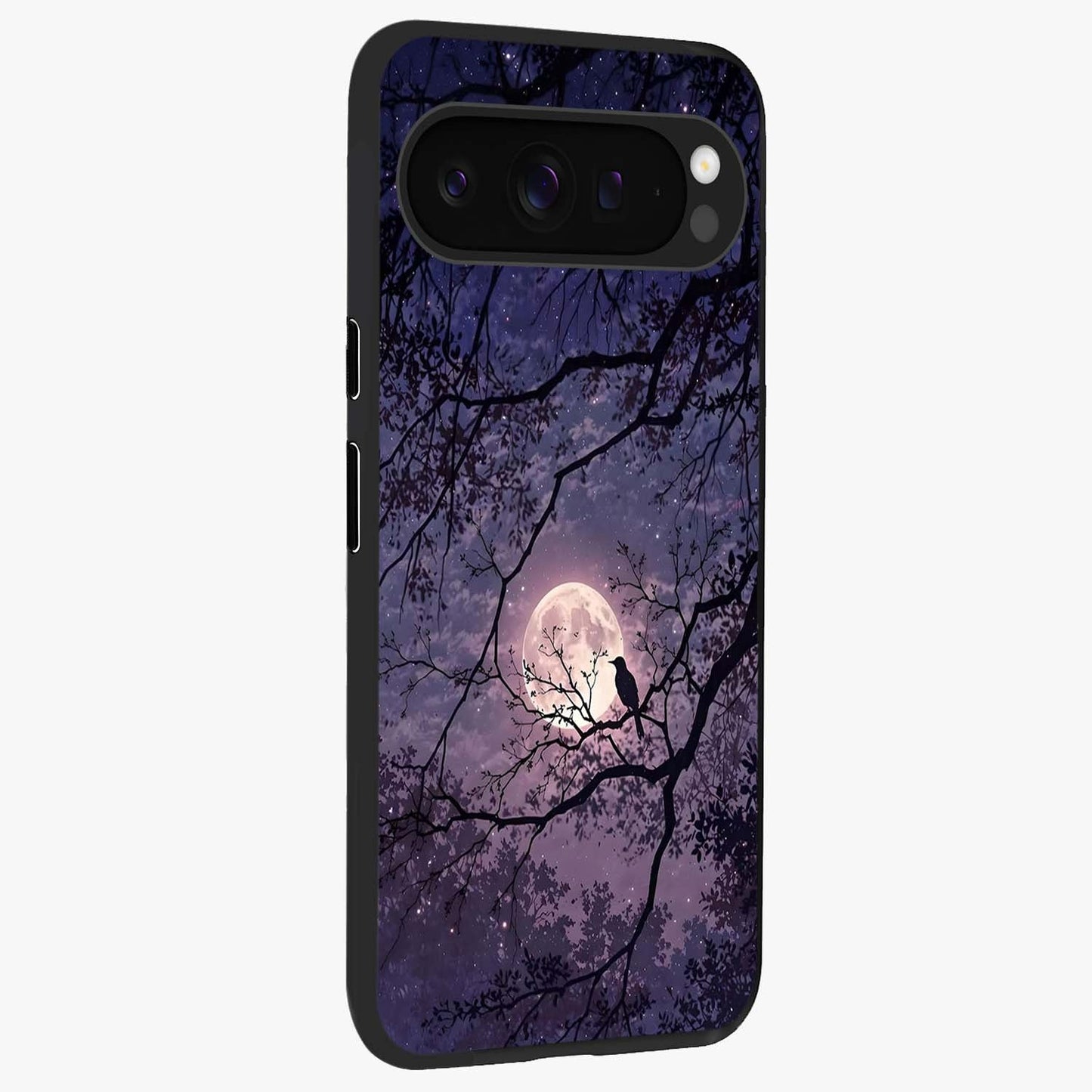 Whispering Moon Silence Glass Case upright view showcasing peaceful moon artwork with tranquil celestial theme.