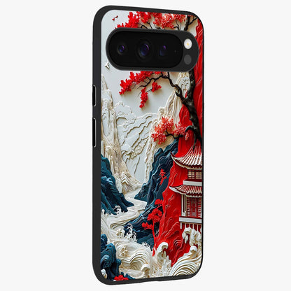 Whispers Of Sakura Waves Glass Case upright view showcasing delicate cherry blossom artwork with elegant nature theme.