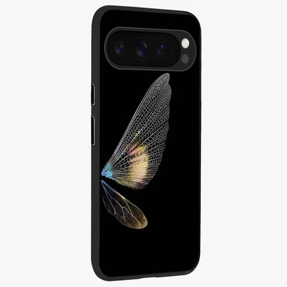 Whispers Of Wings Glass Case upright view showcasing elegant wing artwork with light airy theme.