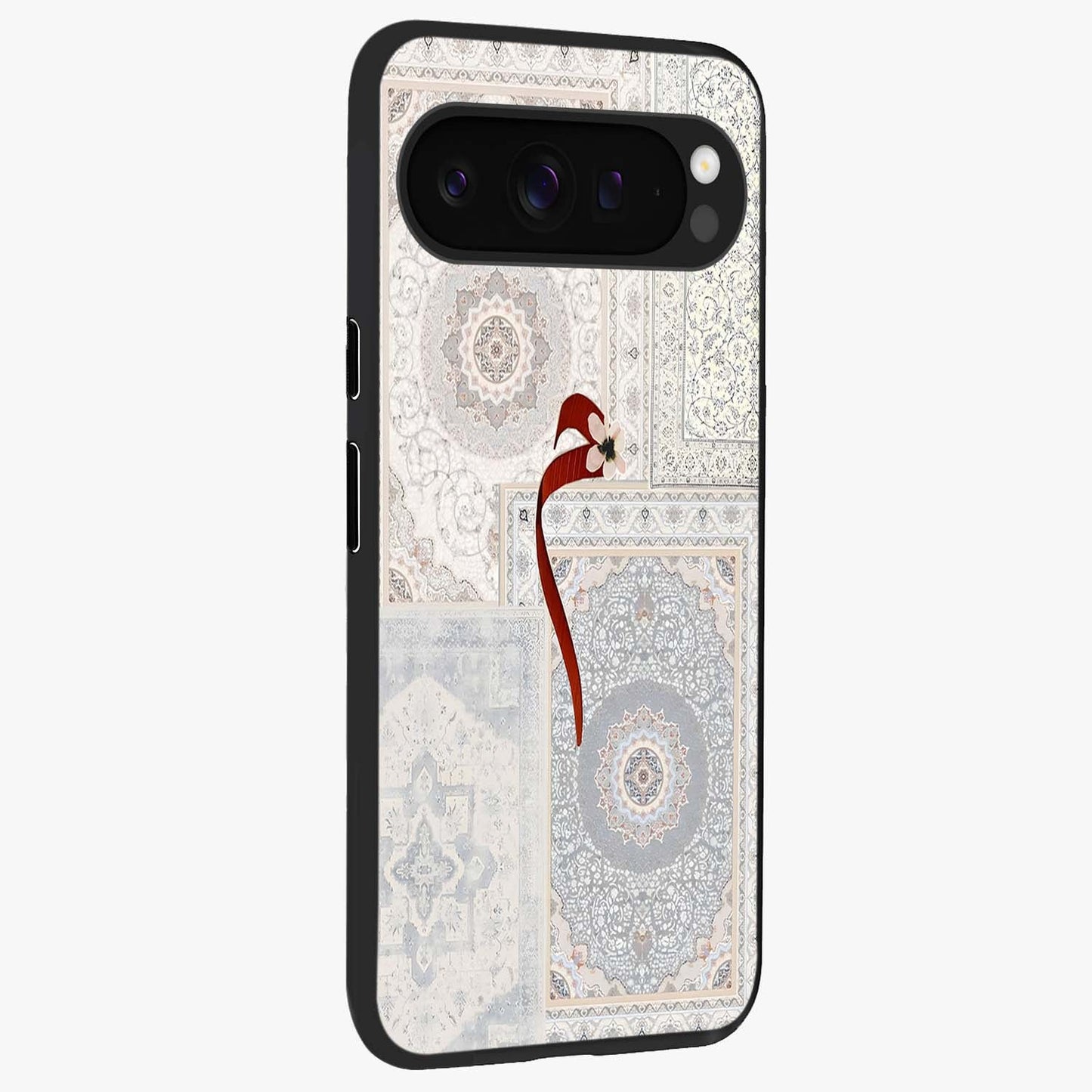 White Aesthetic Bow Glass Case upright view showcasing delicate ribbon bow artwork with cute minimalist theme.