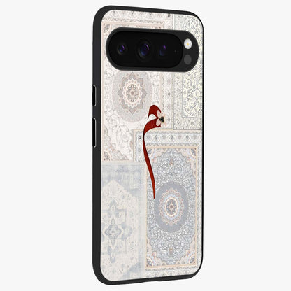 White Aesthetic Bow Glass Case upright view showcasing delicate ribbon bow artwork with cute minimalist theme.