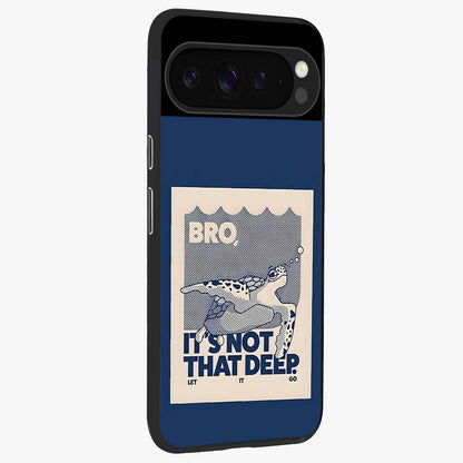 Worry Less Swim Glass Case upright view showcasing cheerful artistic artwork with carefree inspirational theme.