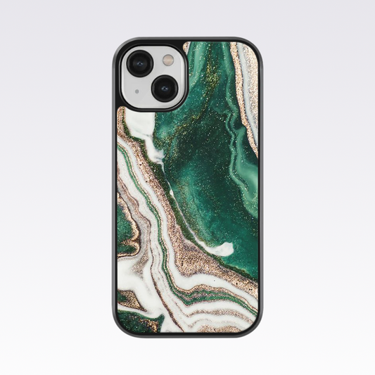 Green Flowing Glitter Marble Pattern Glass Case